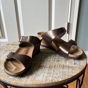 Bronze Papillio by Birkenstock Leather Wedge Sandals